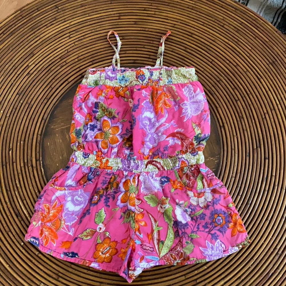 Girls Large Pink floral short romper